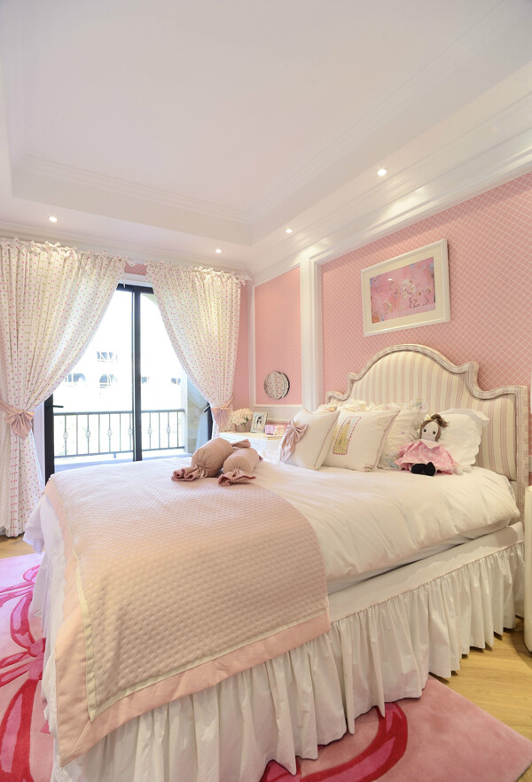 少女心卧室粉色背景墙室内装修效果图