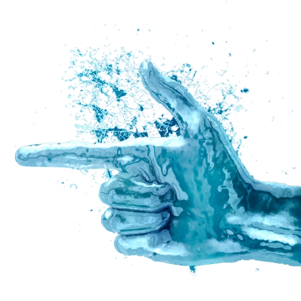 蓝色液体手指指向手势效果图