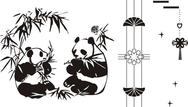 熊猫竹子中国结移门图案