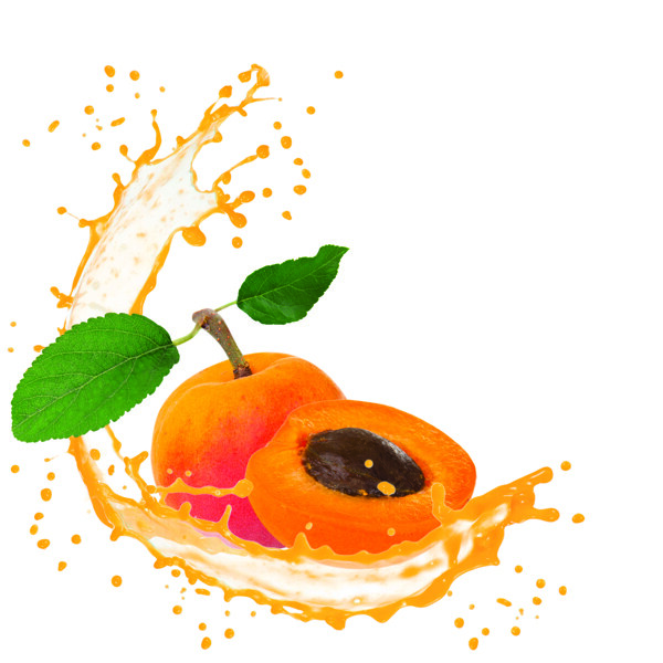 高清杏与果汁飞溅背景