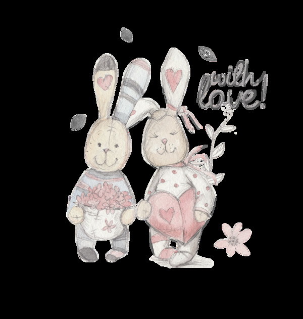情侣兔子卡通透明素材