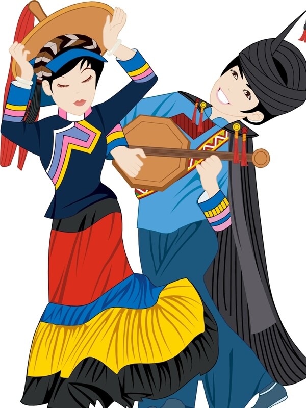 彝族歌舞手绘图图片