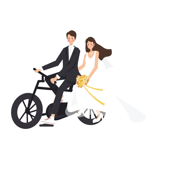 手绘自行车上的婚纱照原创元素