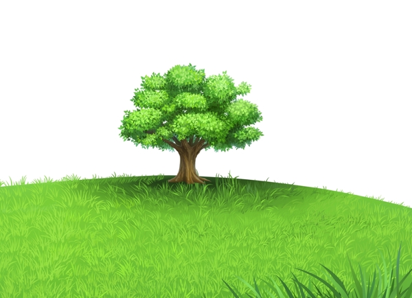 绿色草坪大树植树节元素psd格式