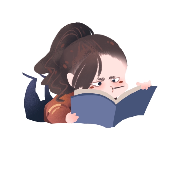 正在看书的女孩可爱插画风png
