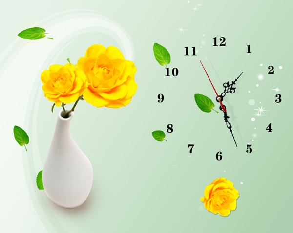 黄玫瑰钟表画图片