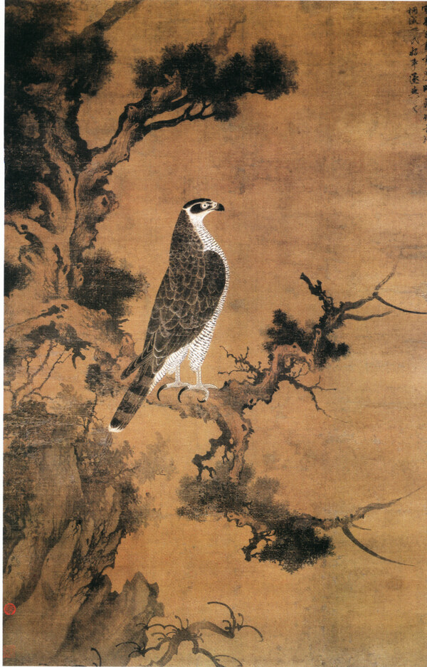 鹰桧图花鸟画中国古画0140