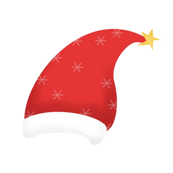 手绘噪点扁平化红色雪花圣诞帽免扣元素设计