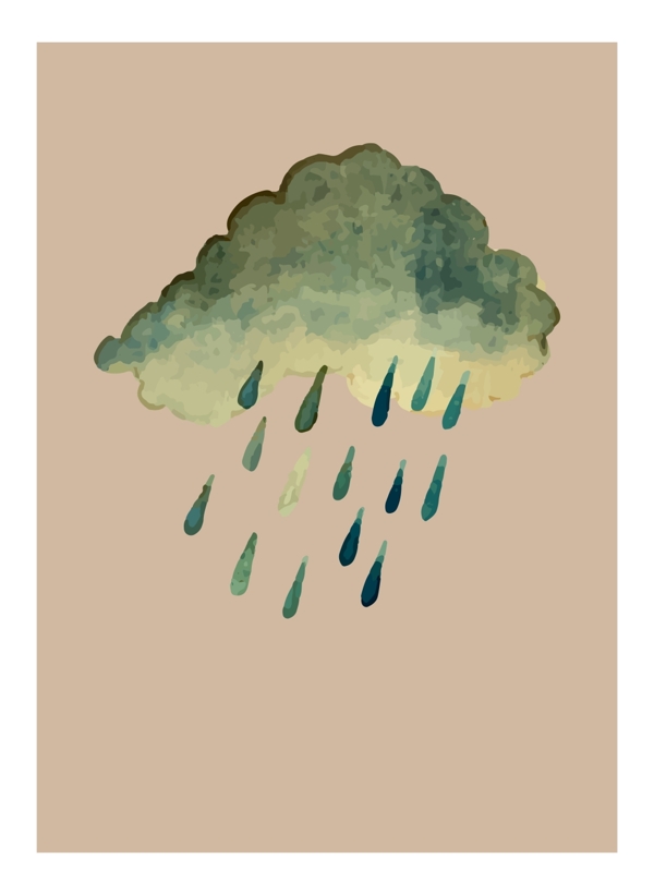 手绘彩绘云朵下雨状态装饰画