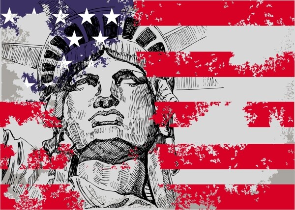 个性自由女神像美国国旗图片