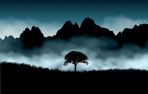 傍晚的山雾景观背景