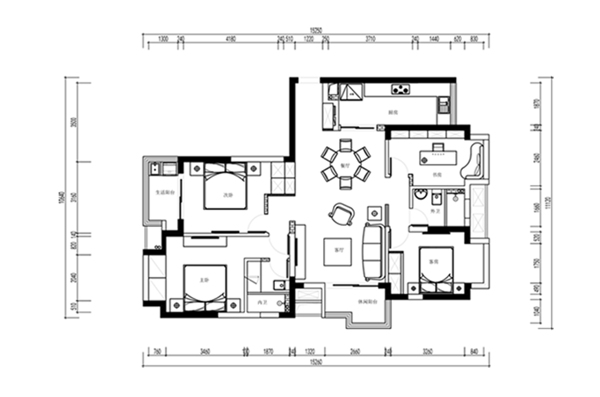 四室两厅户型CAD图纸方案