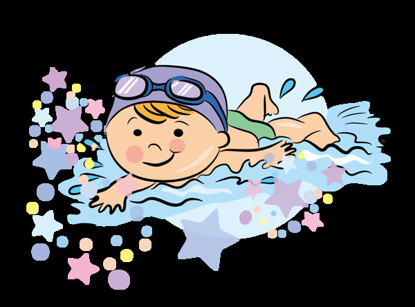 夏季小男孩在游泳池中欢快游泳元素