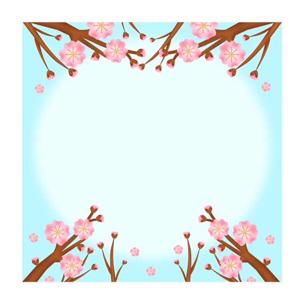 粉色蓝底卡通唯美樱花花朵方形圆环边框