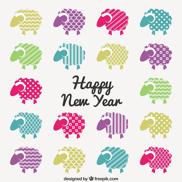 快乐的新年贺卡与彩色的山羊