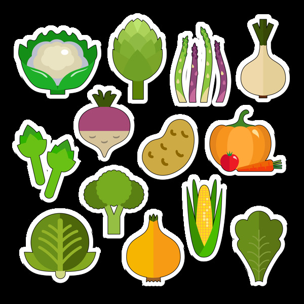 各种蔬菜贴纸免抠png透明图层素材