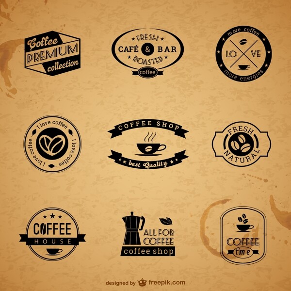 9款复古咖啡标签设计矢量素材