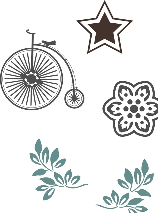树叶花朵欧式自行车五角星