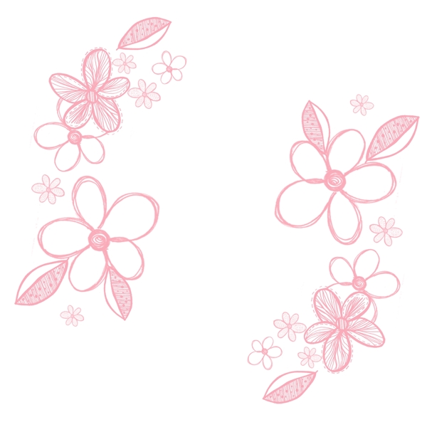 手绘小清新粉色花朵树叶