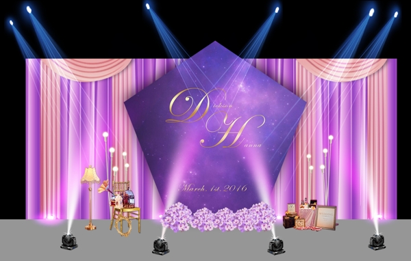紫色星空钻石形状留影区婚礼背景