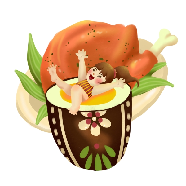 原创手绘风插画感恩节吃火鸡彩蛋设计元素