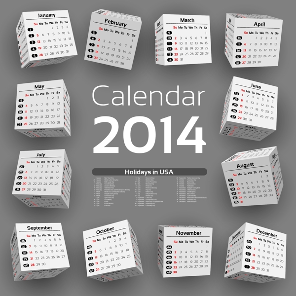 2014年方块立体日历