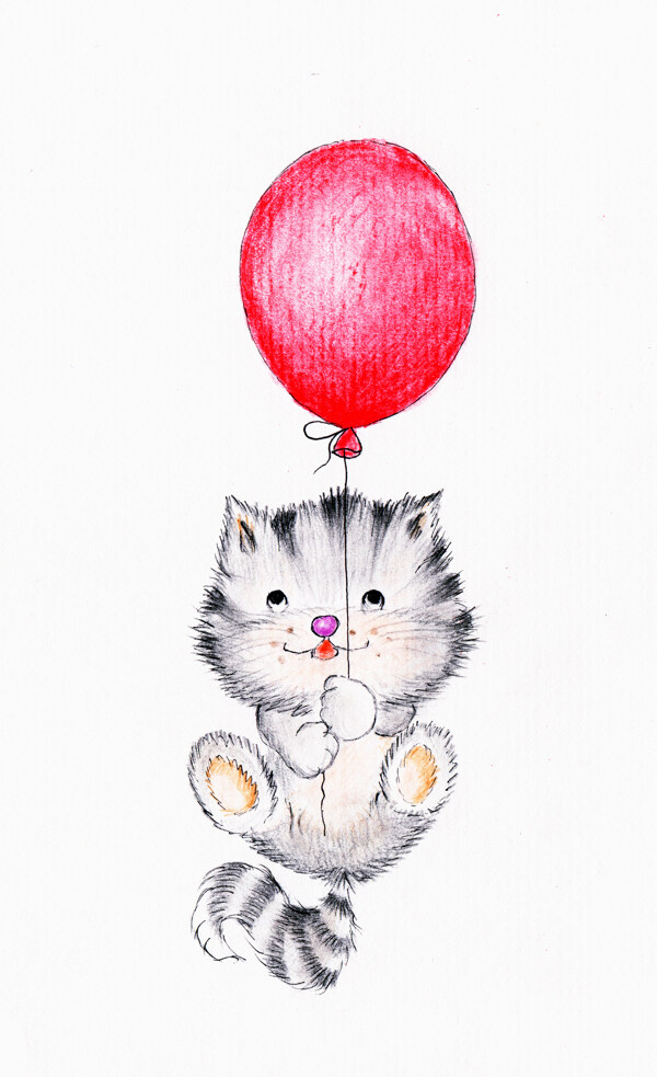 拿着气球的猫咪