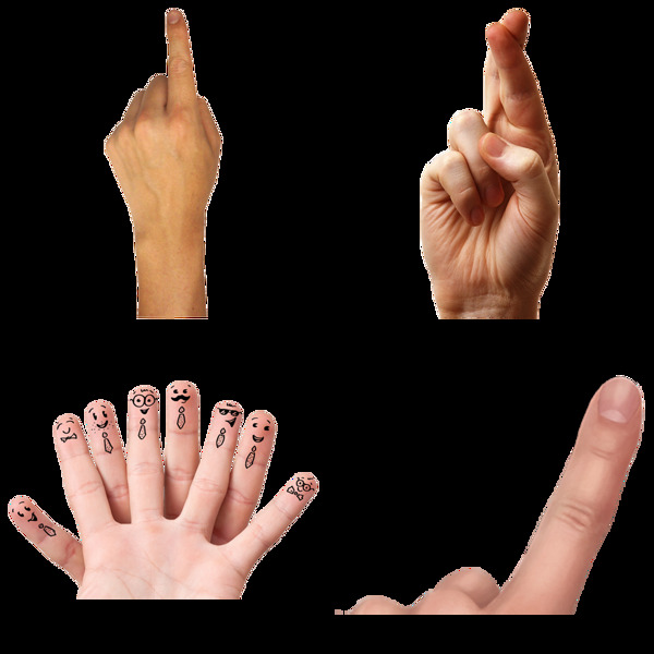 四种不同手势免抠png透明图层素材