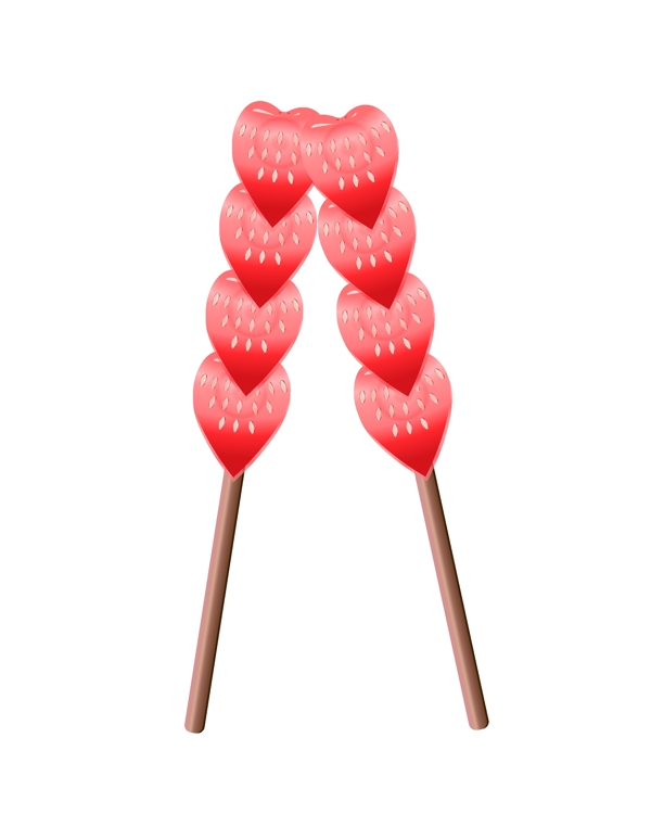 红色的草莓冰糖葫芦插画