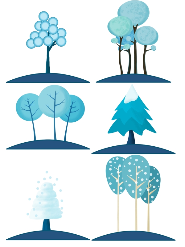 原创手绘冬季树木套图