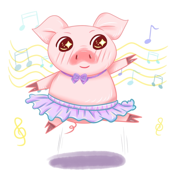 商用卡通可爱跳舞芭蕾猪年手绘手账猪元素