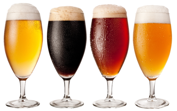 四杯不同颜色的啤酒图片