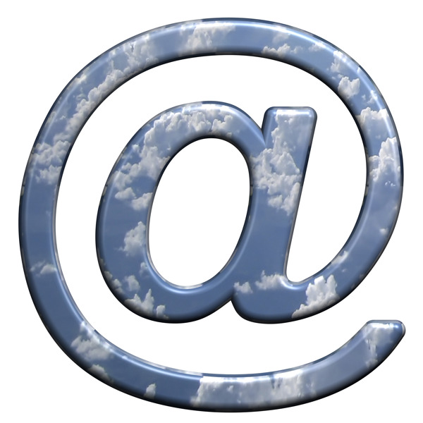 电子邮件的标志从蓝天字母集白色隔离