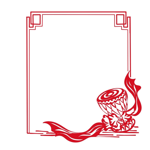 中式花纹民族鼓图框手绘插画