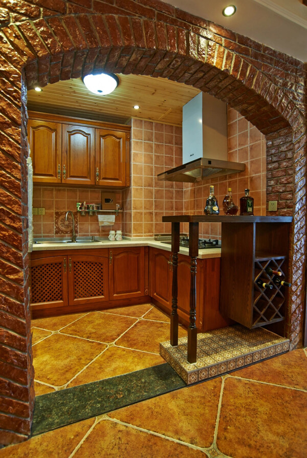 复古风室内设计厨房拱门效果图