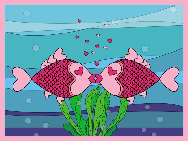 浪漫可爱卡通接吻鱼矢量素材