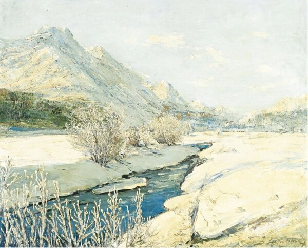 GeorgyLapchinValleyStreamintheSnow画家风景画静物油画建筑油画装饰画