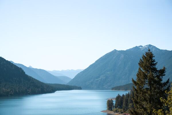 湖面山峰旅游自然生态背景素材