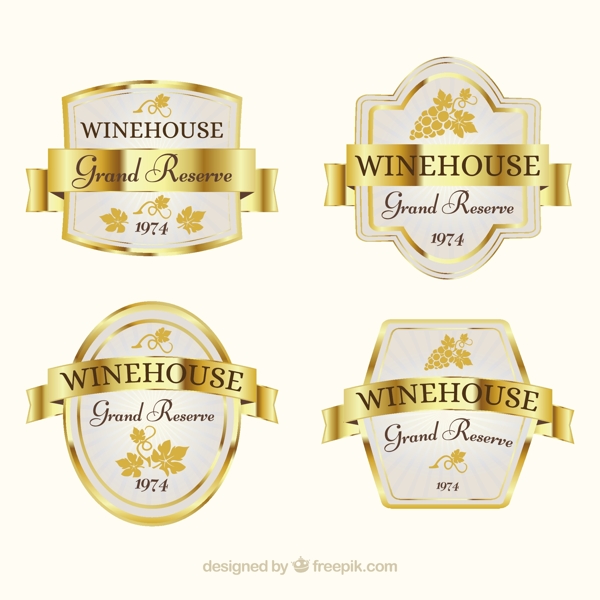 四款时尚的金色葡萄酒标签图标