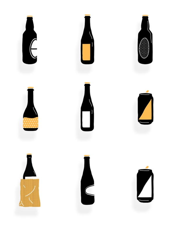 啤酒瓶罐平面元素图案