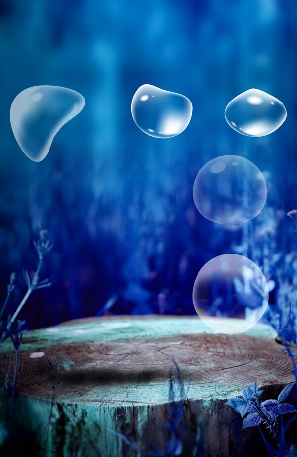 海底水珠深海蓝色水泡背景素材