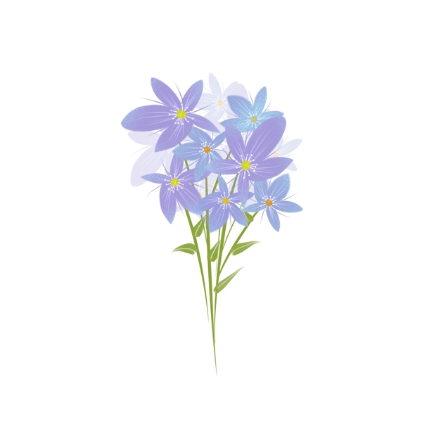 手绘花束之唯美浪漫清新一束紫蓝色花朵素材