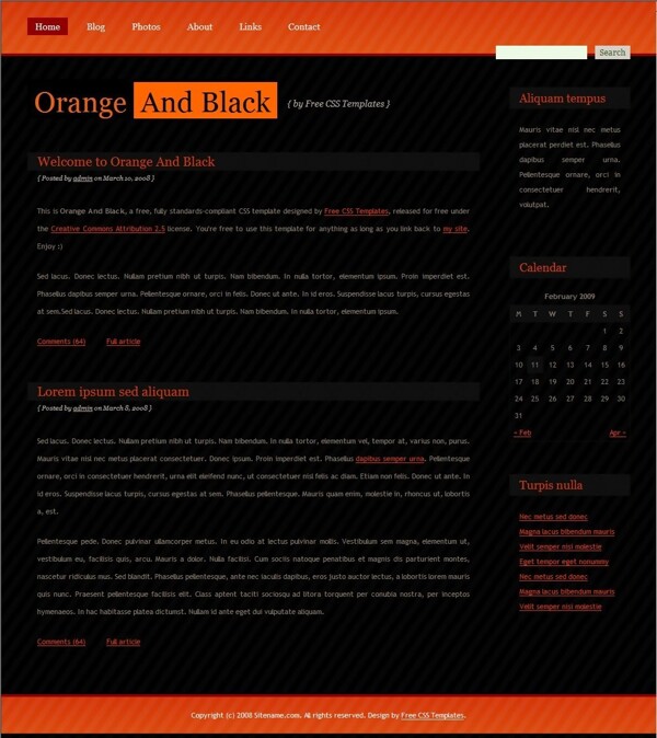 橙色与黑色BLOG网页模板