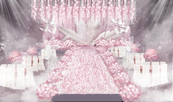 粉白色婚礼现场效果图