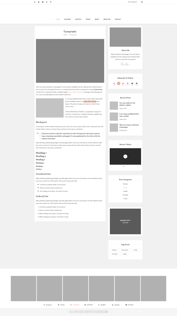简单优雅的博客网站详情页面PSD模板