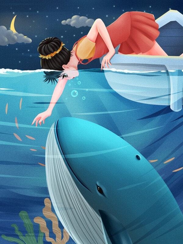 鲸鱼与女孩深海探秘