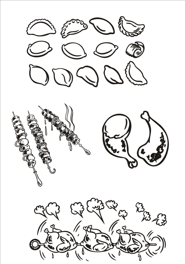 手绘线描食物