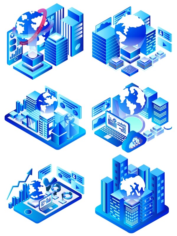 商用矢量2.5D风格科技地球组合元素