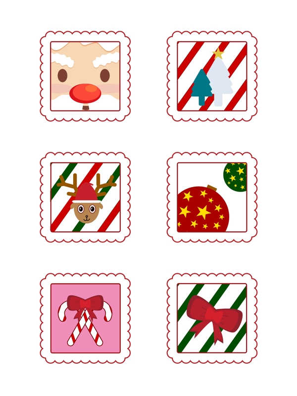 圣诞老人麋鹿边框卡通邮票矢量素材元素