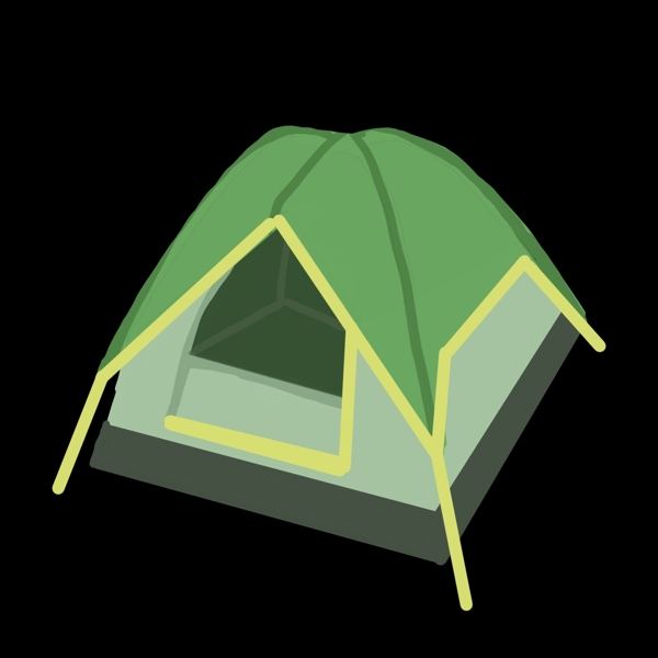 手绘绿色帐篷插画
